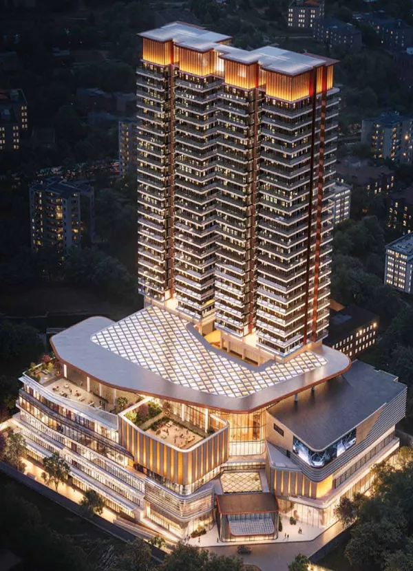 SPJ Vedatam commercial project with premium retail and food court – night view